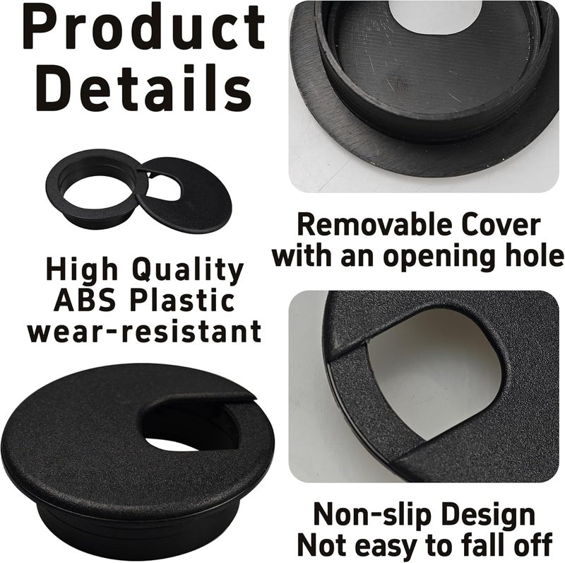 AUXBC 10PCS 2" Black Desk Grommet, Cable Hole Cover Cord Organizer Cap, Plastic Wire Management System for Office Computer Table Desktop TV Stand Furniture - Image 4